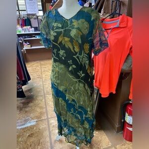 Brownstone Studio size large floral fall maxi green gold blue‎